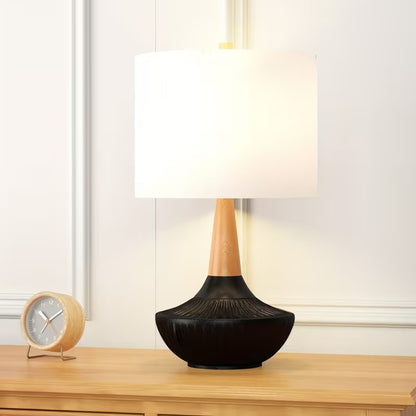 Drum Shade Table Lamp with Wood Neck