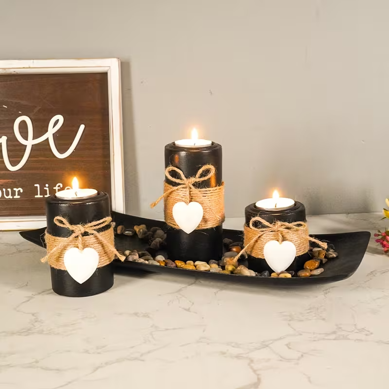 Twine Wrapped Candle Holder Set