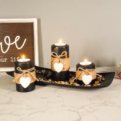 Twine Wrapped Candle Holder Set