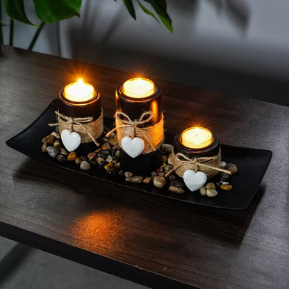 Twine Wrapped Candle Holder Set