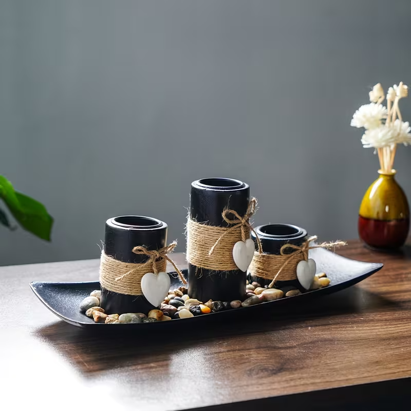 Twine Wrapped Candle Holder Set