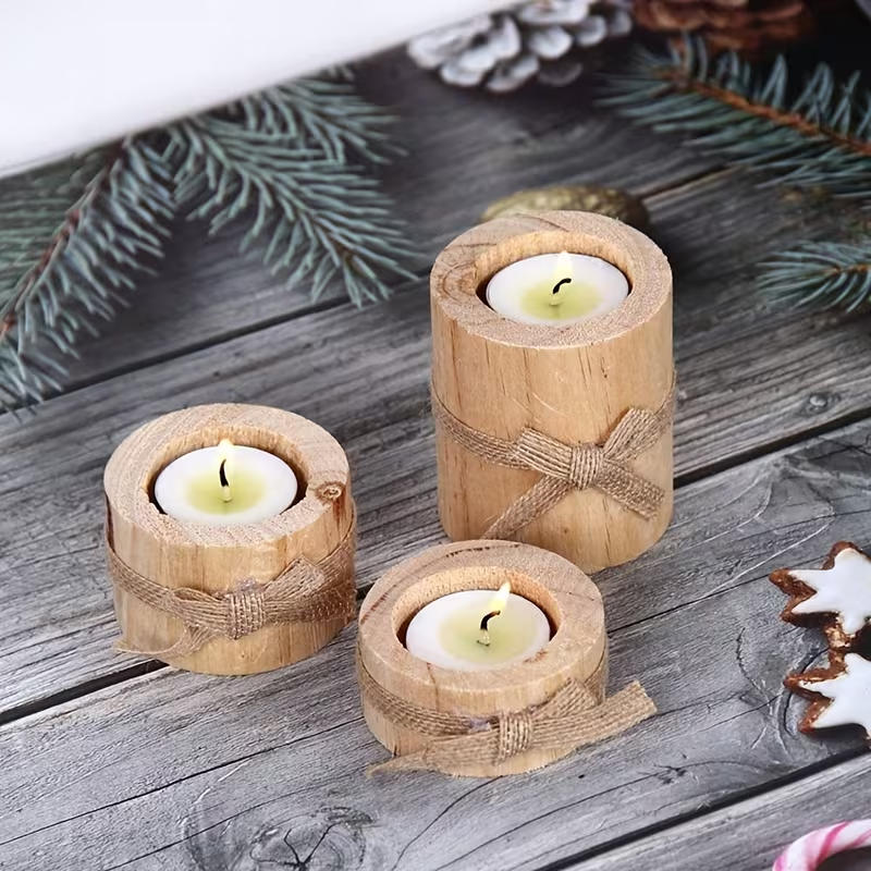 Wooden Candle Holder Set