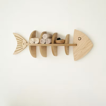 Wooden Fishbone Bathroom Wall Storage Shelf