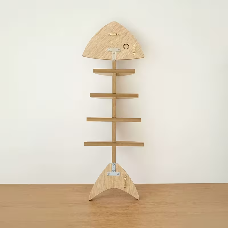 Wooden Fishbone Bathroom Wall Storage Shelf