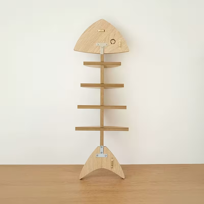 Wooden Fishbone Bathroom Wall Storage Shelf